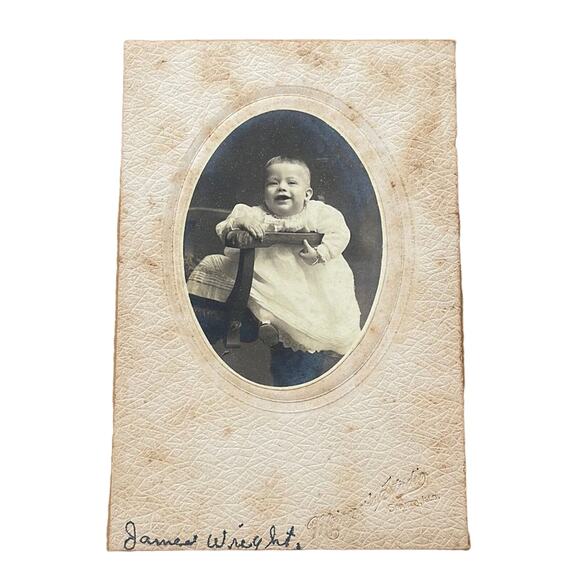 Infant Boy Vintage Cabinet Card Photograph James Vaughn Wright Minners Studio - Picture 1 of 1
